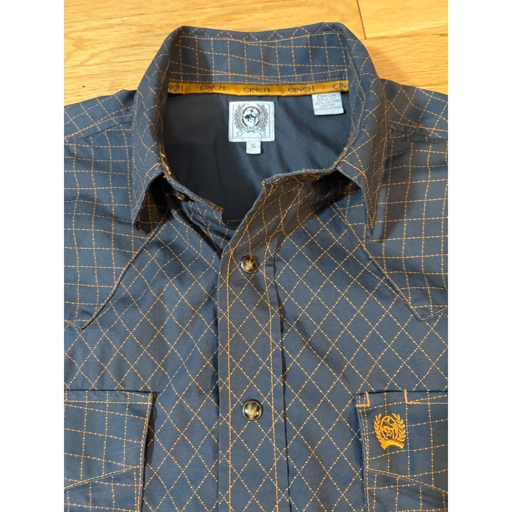 Cinch Western Pearl Snap Shirt Mens S Blue Orange Cowboy Rodeo
